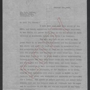 Letter from Thomas W. Bickett to Charles R. Hilton, October 1, 1919, page 1