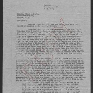 Letter from Thomas W. Bickett to Amos M. Stack and John J. Parker, October 27, 1919, page 1