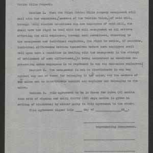 Agreement between the Employees and Management of the Pilot Cotton Mills Company, 1919