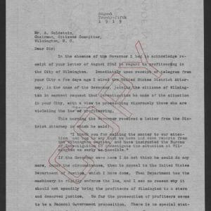 Letter from Santford Martin to Abraham Goldstein, August 25, 1919, page 1