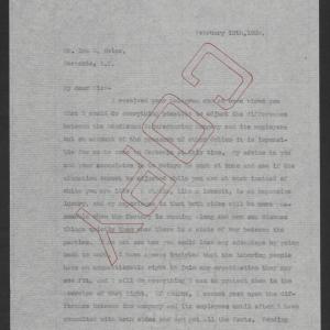 Letter from Thomas W. Bickett to Ira E. Noles, February 12, 1920, page 1