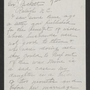 Letter from Sarah R. L. White to Thomas W. Bickett, 1918, page 1