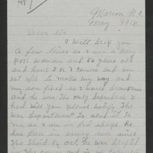 Letter from Harriett H. Proctor to Thomas W. Bickett, May 1918, page 1