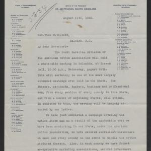 Letter from John S. Wannamaker to Thomas W. Bickett, August 11, 1920, page 1