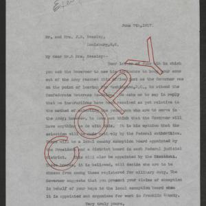 Letter from Santford Martin to Joseph and Mary Beasley, June 7, 1917