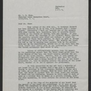 Letter from Edwin T. Cansler to Christopher C. Shaw, September 3, 1917, page 1