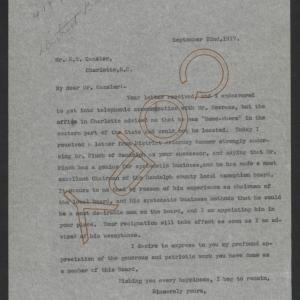 Letter from Thomas W. Bickett to Edwin T. Cansler, September 22, 1917