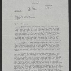 Letter from Edwin T. Cansler to Thomas W. Bickett, September 26, 1917, page 1