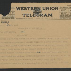 Telegram from Enoch H. Crowder to Laurence W. Young, October 5, 1917, page 1