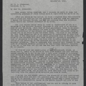 Letter from Thomas W. Bickett to Henry Q. Alexander, October 16, 1917