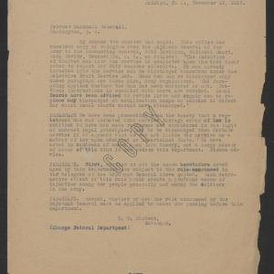 Telegram from Thomas W. Bickett to Enoch H. Crowder, November 12, 1917
