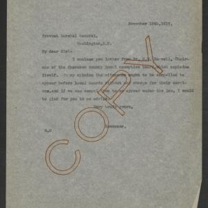 Letter from Thomas W. Bickett to Enoch H. Crowder, November 12, 1917