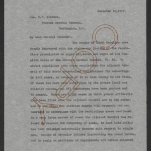 Letter from Thomas W. Bickett to Enoch H. Crowder, November 15, 1917, page 1