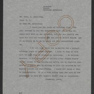 Letter from Thomas W. Bickett to Charles A. Armstrong, December 4, 1917