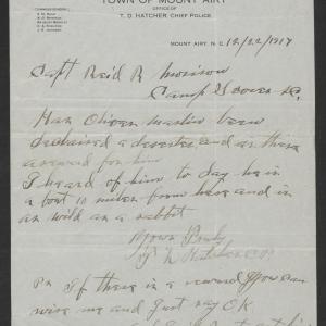 Letter from Thomas D. Hatcher to Reid R. Morrison, December 22, 1917