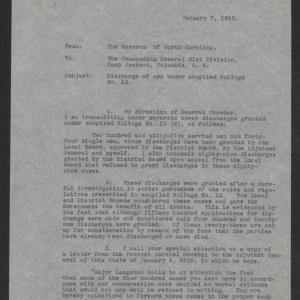 Letter from Thomas W. Bickett to the Commanding General of the 81st Division, January 7, 1918, page 1
