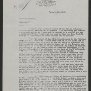 Letter from Charles W. Tatem to Thomas W. Bickett, January 9, 1918, page 1