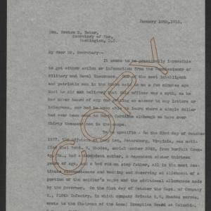 Letter from Thomas W. Bickett to Newton D. Baker, January 10, 1918, page 1