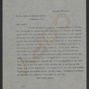 Letter from Thomas W. Bickett to the Local Exemption Board in Henderson, North Carolina, January 22, 1918