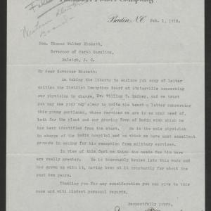 Letter from Stuart B. Marshall to Thomas W. Bickett, February 1, 1918