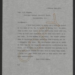 Letter from Thomas W. Bickett to William B. Gibson, February 5, 1918
