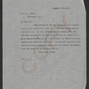 Letter from Thomas W. Bickett to James W. Deese, February 5, 1918