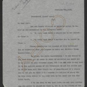 Letter from Thomas W. Bickett to the Government Appeal Agents of North Carolina, February 7, 1918, page 1