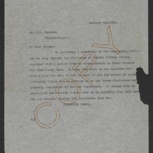 Letter from Thomas W. Bickett to Frank B. Hendren, January 8, 1918