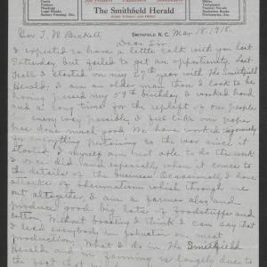Letter from James M. Beaty to Thomas W. Bickett, March 18, 1918, page 1