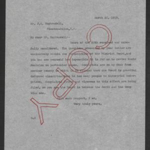 Letter from Thomas W. Bickett to James S. Kuykendall, March 21, 1918