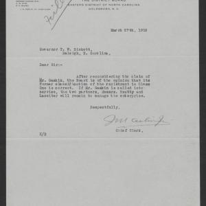 Letter from James N. Keelin, Jr., to Thomas W. Bickett, March 27, 1918