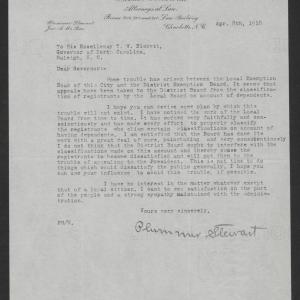 Letter from Plummer Stewart to Thomas W. Bickett, April 8, 1918