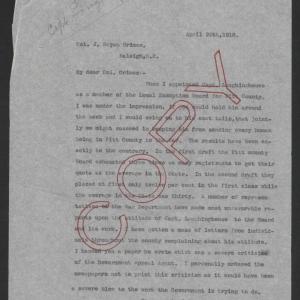 Letter from Thomas W. Bickett to J. Bryan Grimes, April 20, 1918, page 1
