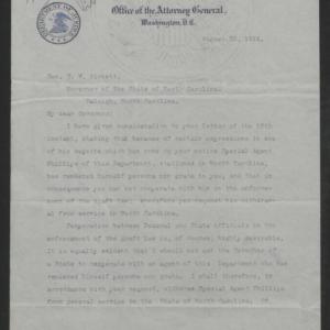 Letter from Thomas W. Gregory to Thomas W. Bickett, August 22, 1918, page 1