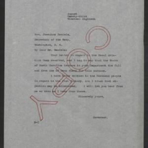 Letter from Thomas W. Bickett to Josephus Daniels, August 23, 1918