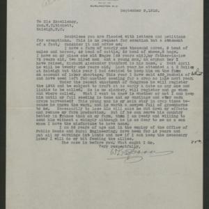 Letter from William L. Spoon to Thomas W. Bickett, September 9, 1918