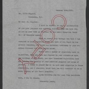 Letter from Thomas W. Bickett to Henry A. Coggins, October 12, 1918