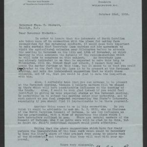 Letter from Hugh MacRae to Thomas W. Bickett, October 22, 1918