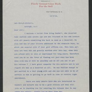 Letter from George C. Buquo to Thomas W. Bickett, December 2, 1918