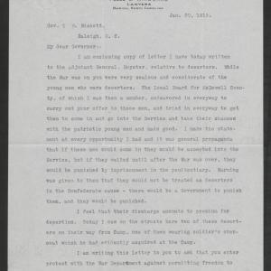 Letter from John W. Winborne to Thomas W. Bickett, January 30, 1919