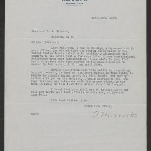Letter from Frank M. Wooten to Thomas W. Bickett, April 3, 1919