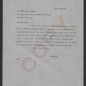 Letter from Thomas W. Bickett to Horace L. Jones, May 9, 1919