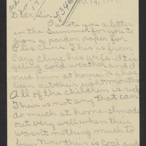 Cline to Bickett, November 14, 1919, page 1