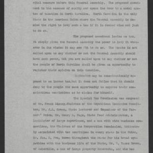 Special Message of Governor Thomas W. Bickett to the State Senate, February 28, 1919, page 1