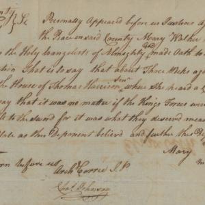 Deposition of Mary Walker, 15 July 1777, page 1