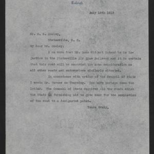 Letter from Craig to Ausley, July 12, 1913