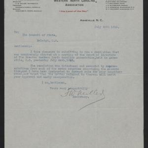 Letter from Miller to the Council of State, 25 July 1913