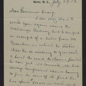 Letter from Dougherty to Craig, July 29, 1913, page 1