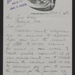 Letter from Rector to Craig, August 6, 1913, page 1