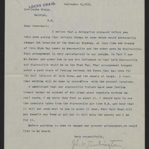 Letter from Turlington to Craig, September 6, 1913